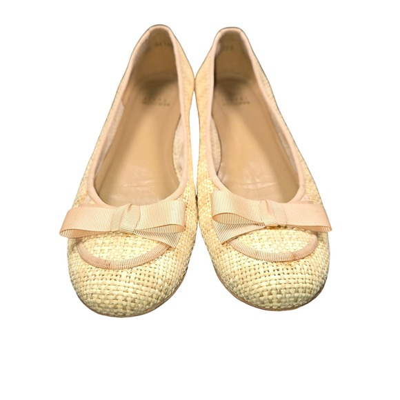 Stuart Weitzman Shoes - Stuart Weitzman Beige Woven Straw Raffia Ballet Flats Bow Accent Size 7.5M